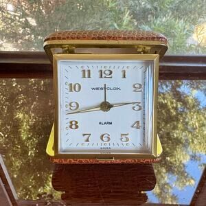Vintage Westclox Travel Alarm Clock Faux Snakeskin Folding Case